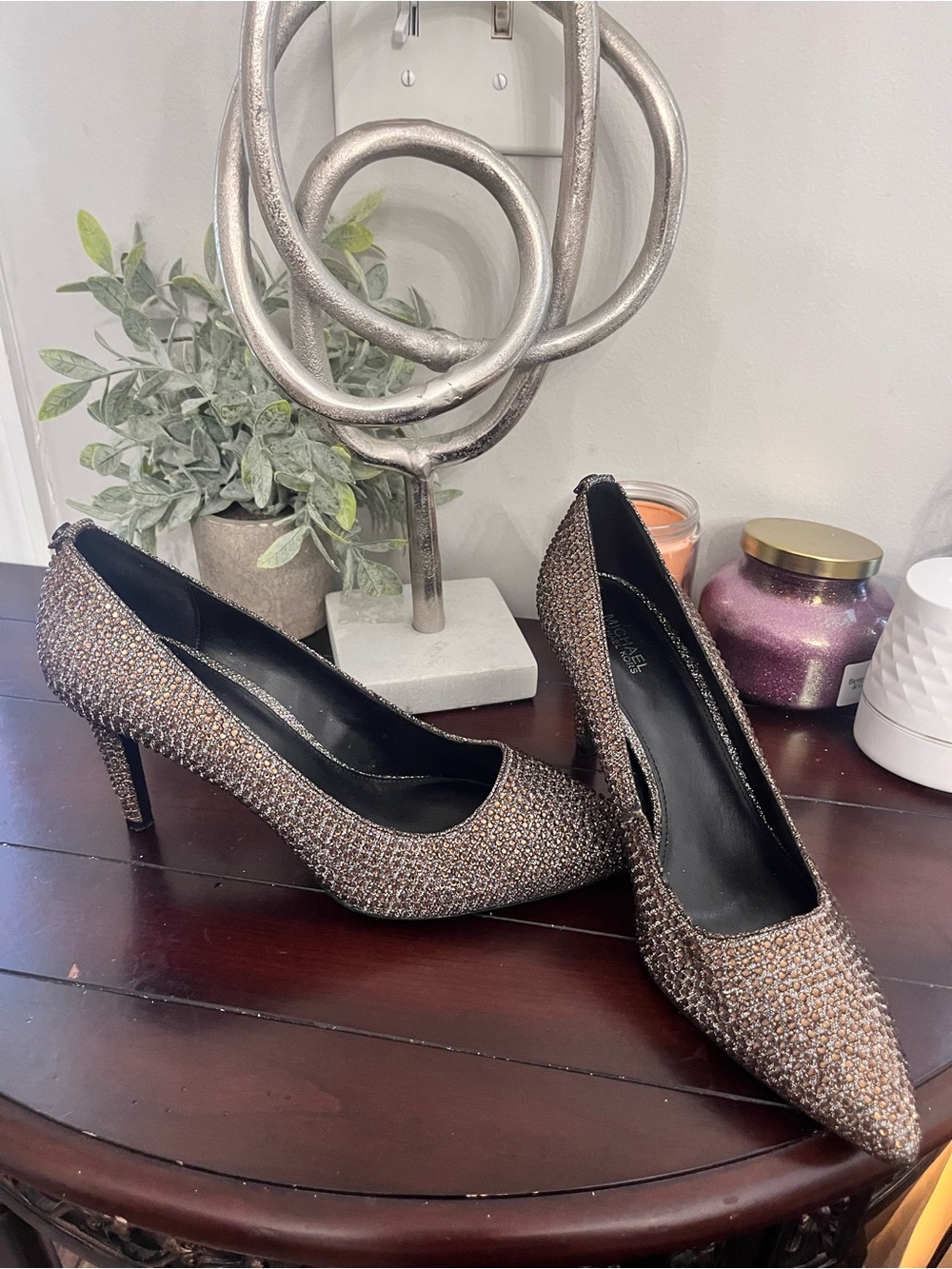 Michael Kors Bronze Glitter Pointed Toe Pumps with Subtle Sparkle